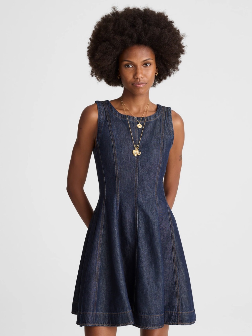 NWT Madewell Airy Denim Circle Mini Dress Rinse Wash Fit & Flare Size Medium - Picture 4 of 11